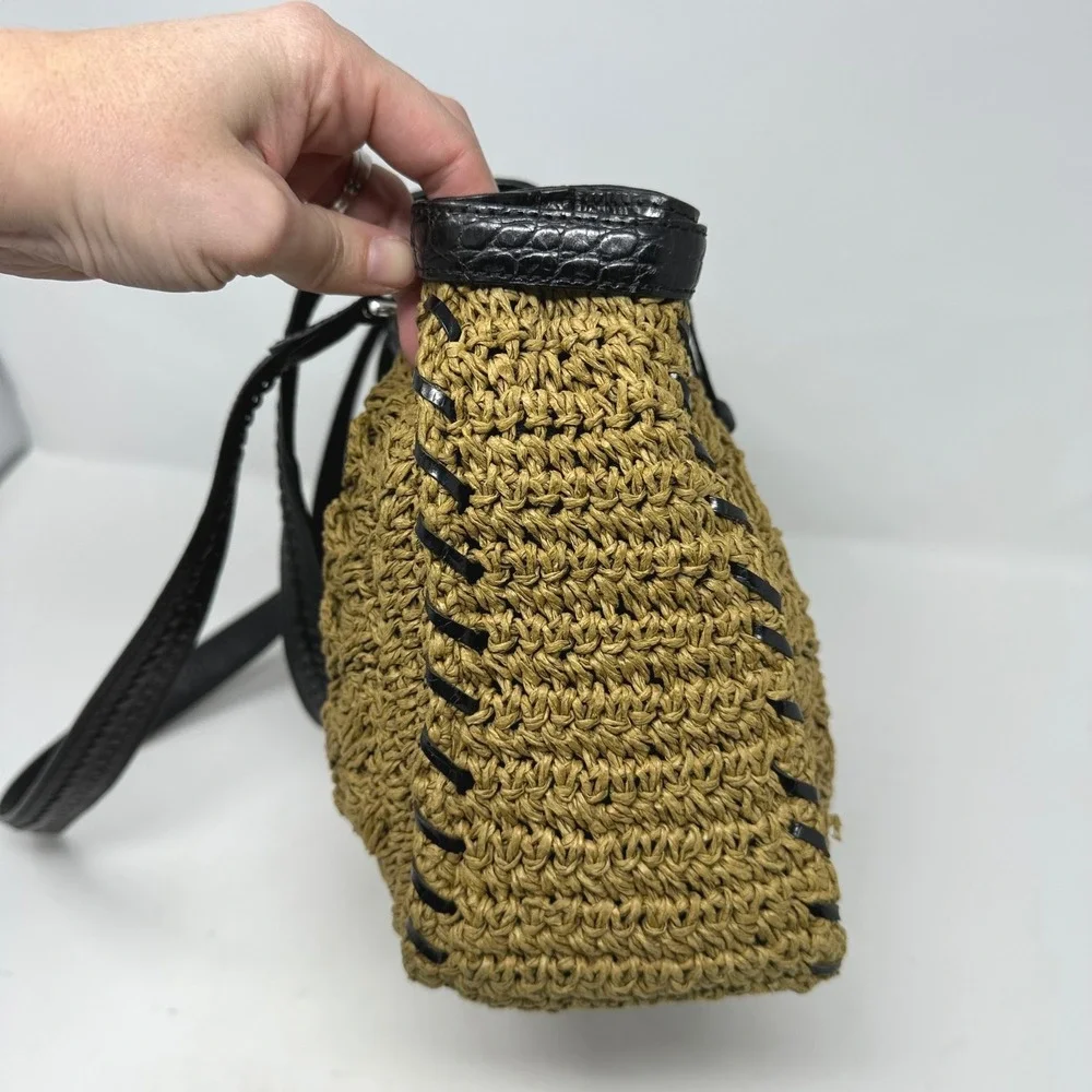 Brighton‎ Leather Trim Raffia Double Strap Shoulder Bag